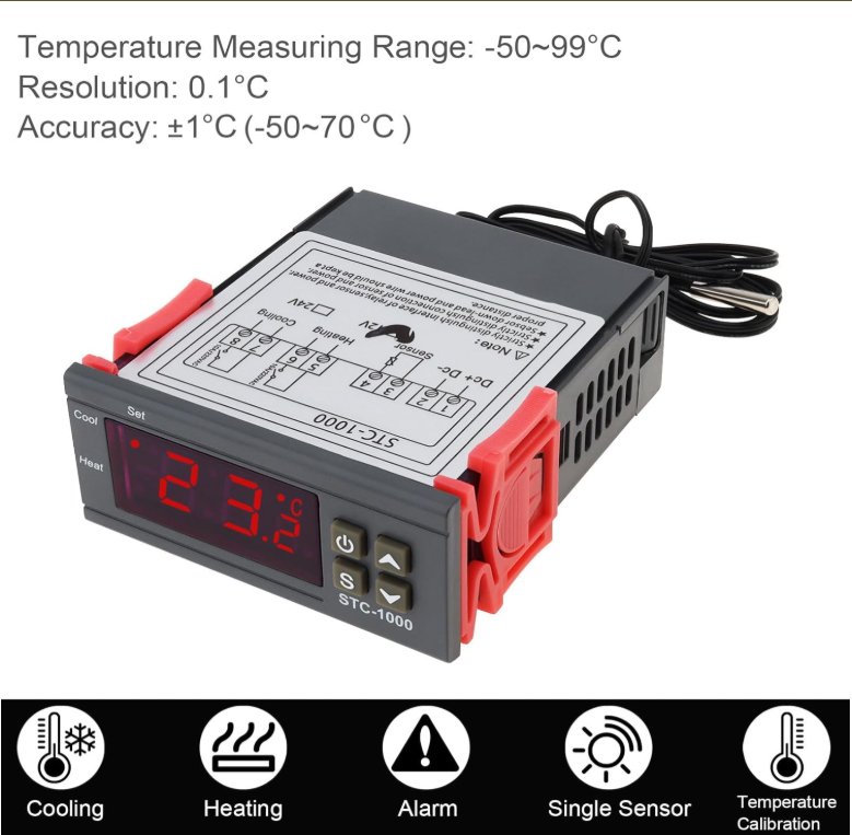 STC-1000 Digital Temperature Controller DC 12V 10A Digital LED Temperature Controller with NTC Sensor Probe Heating Cooling Centigrade Thermostat 2 Relays Output